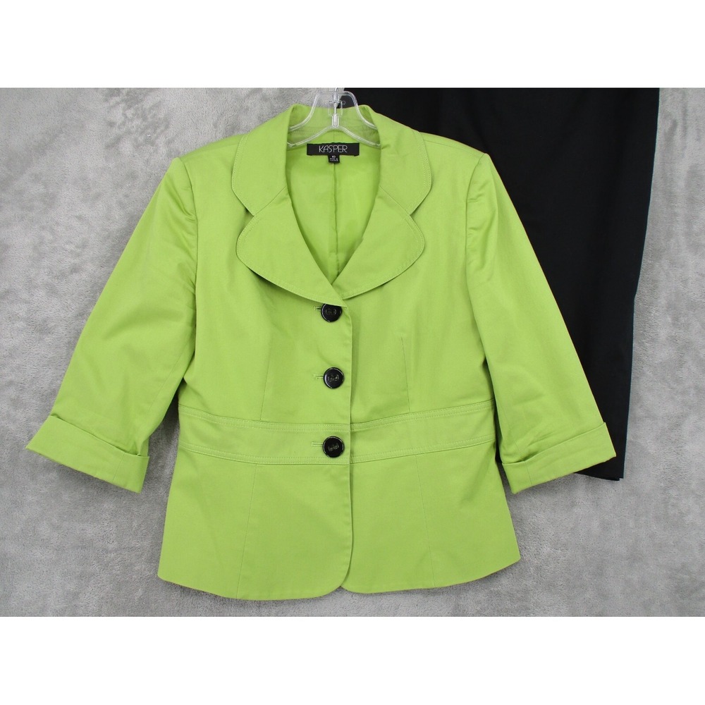 Kasper Skirt Suit Womens Size 10 Career Blazer Lightweight Office Lime Green Zip